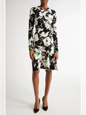 Lela Rose Floral Long Sleeve Jersey Dress